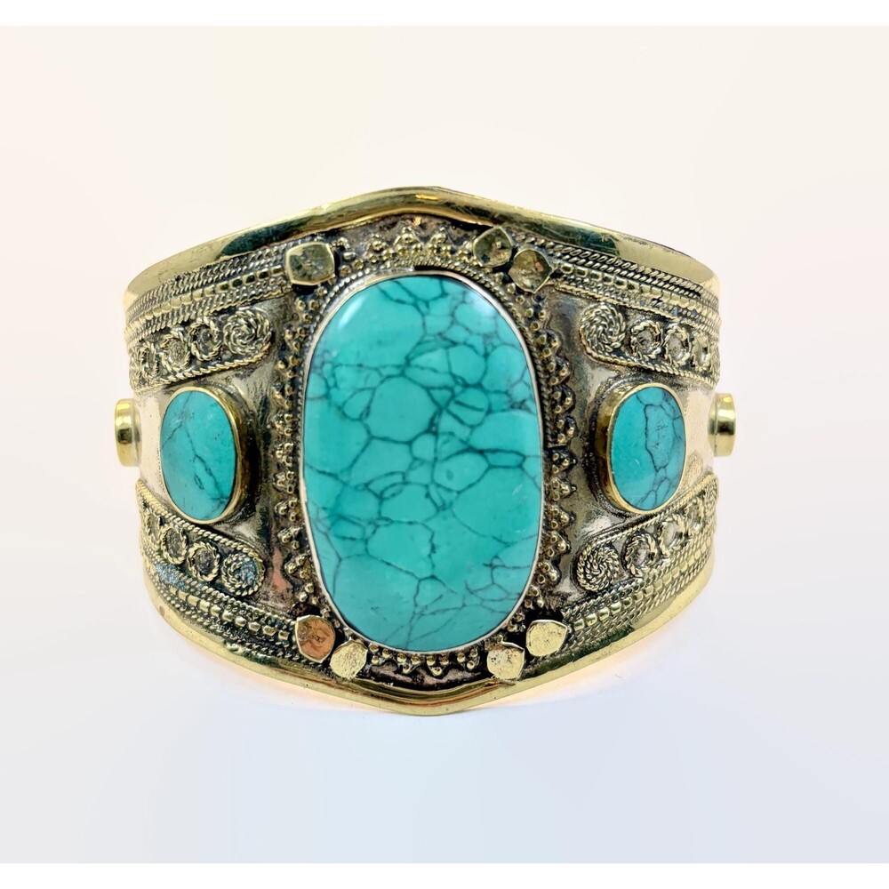 Vintage Kuchi Cuff, Afghan Tribal Bracelet, Green Jasper, Boho Ethnic Jewelry